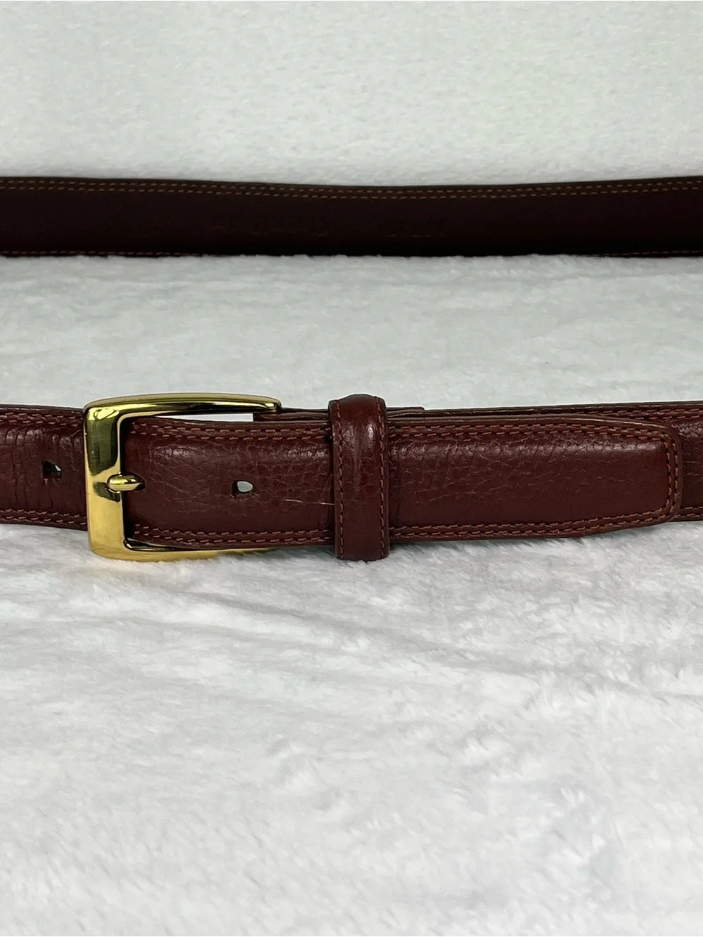 Cole Haan Men's Brown Pebbled Leather Belt Solid Brass Buckle Size 110/44 Preppy